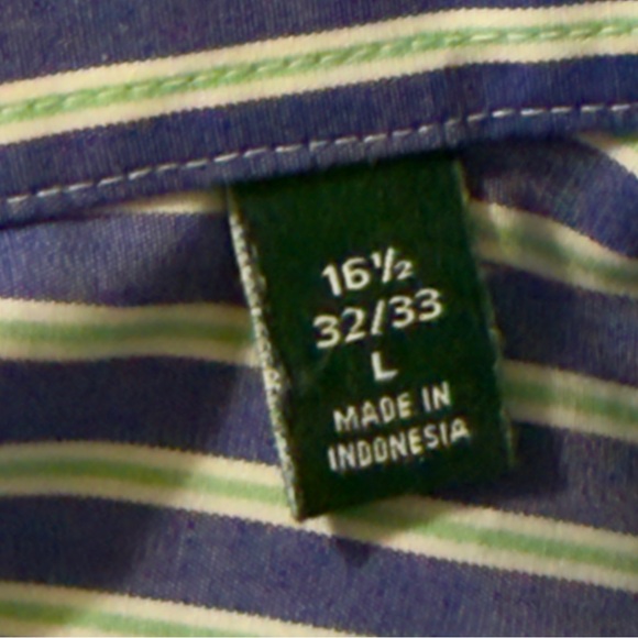 Lauren Ralph Lauren Mens Dress Shirt Size 16.5 Blue Striped ~ Excellent - Picture 10 of 10